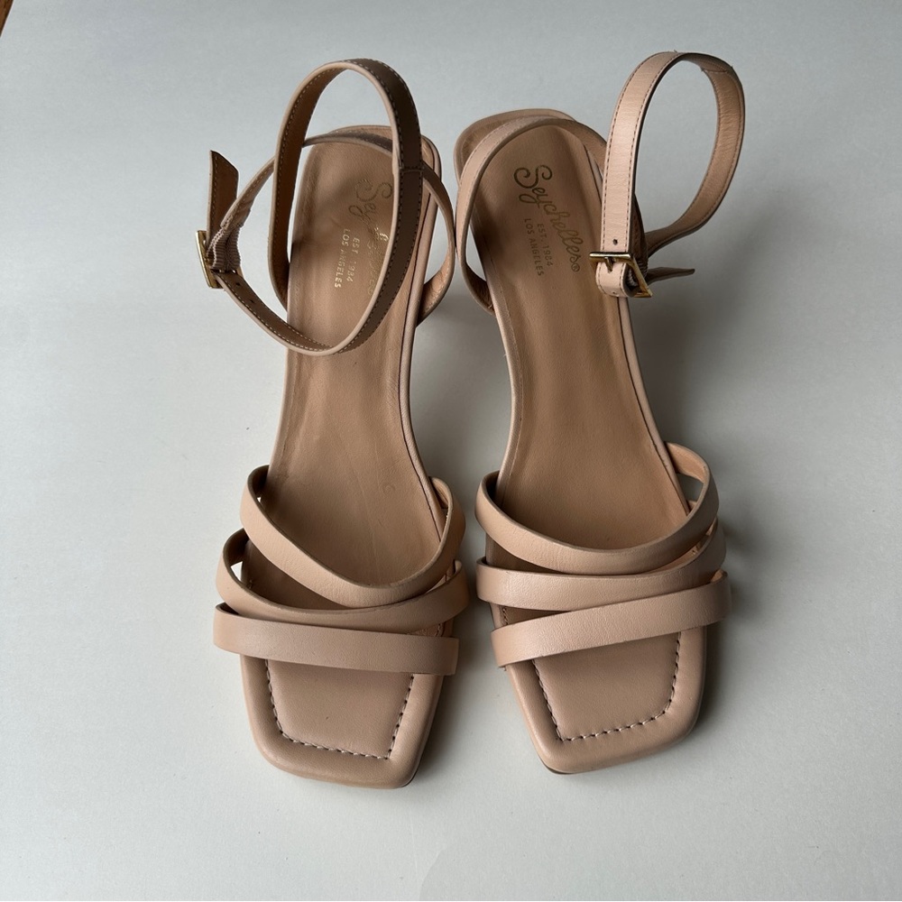 Seychelles Ankle Strap High Heel Beige Leather Sandals. Sz 8. New